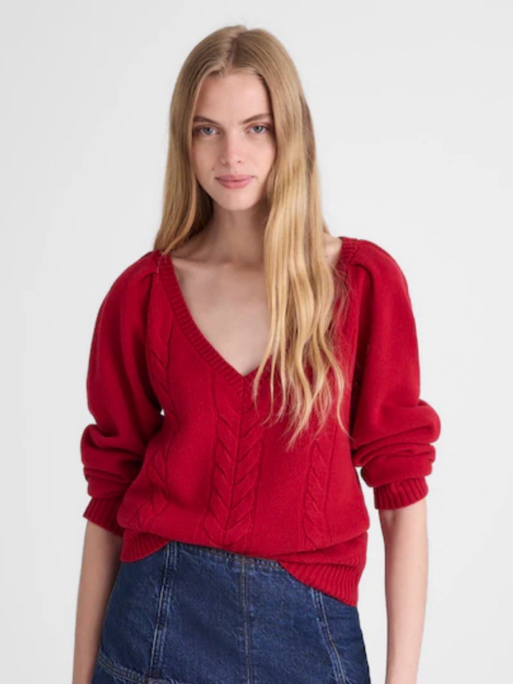Madewell V-Neck Pullover Cable Knit Sweater in Merino Wool NWT